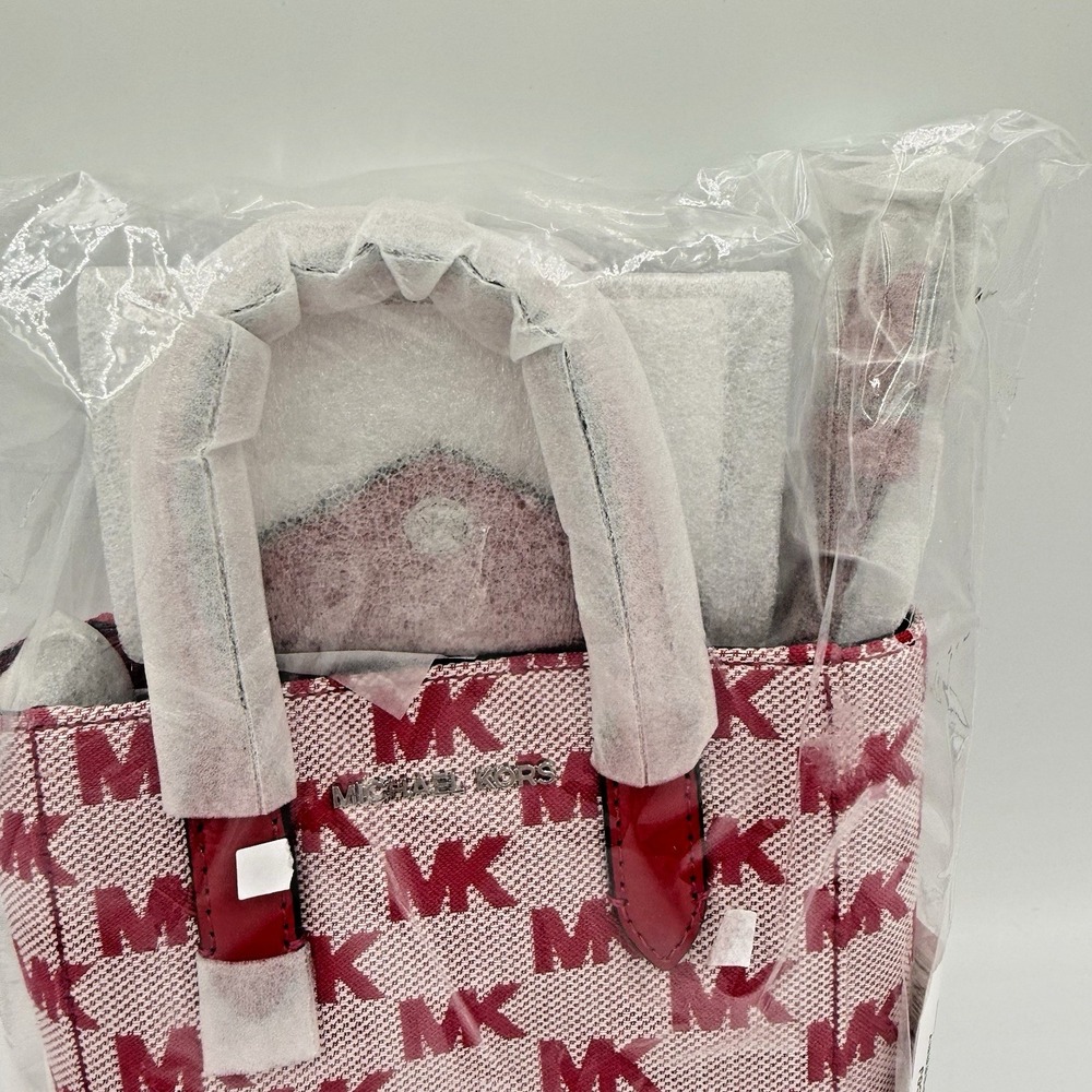 Michael Kors Vincent Extra Small Logo Jacquard Tote Bag Card Case Raspberry NWT - Picture 5 of 14
